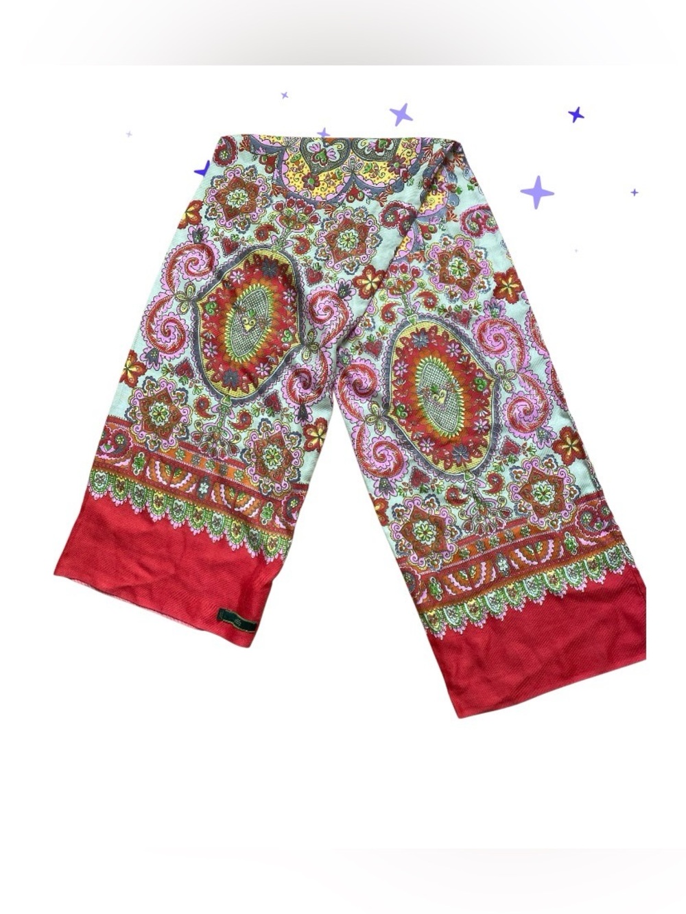Oilily Vibrant Paisley Medallion Print Fabric - Red, Pink, Green scarf